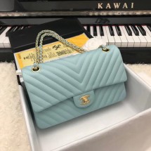AAA Replica Chanel Classic original Sheepskin Leather Shoulder Bag 1112V Sky blue gold chain JK5160VB75