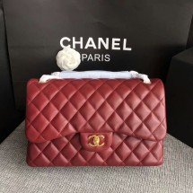 AAA Replica Chanel Flap Shoulder Bags Dark Red Original Lambskin Leather CF1113 Glod JK5744cf50