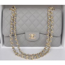 AAAAA Chanel Jumbo Double Flaps Bag Grey Cannage Pattern A36097 Gold JK193Qa67