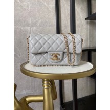 AAAAA Imitation chanel classic handbag Lambskin &Imitation Pearls& gold Metal AS1740 light gray JK2743oT91