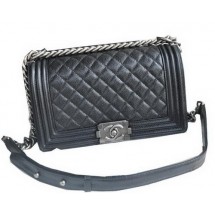 Chanel Boy Flap Shoulder Bags Black Cannage Pattern Leather A67086 Silver JK987De45