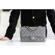 Chanel Classic Handbag Grained Calfskin & silver-Tone Metal A1112 grey JK3353pB23