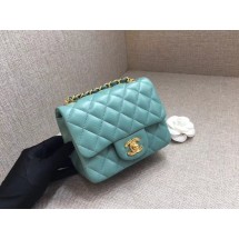 Chanel Classic MINI Flap Bag original Sheepskin Leather A1115 Light blue gold chain JK5176Oq54