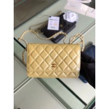 Chanel classic wallet on chain Grained Calfskin & gold-Tone Metal 33814 Pearlescent apricot JK4587Kd37
