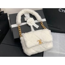 Chanel flap bag Shearling Lambskin & Gold-Tone Metal AS2240 White JK3830fo19