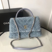 Chanel flap bag with top handle A92991 light blue JK4348mm78