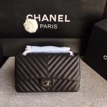 Chanel Flap Shoulder Bag Black Original Sheepskin Leather CF1112V Silver JK5310fc78
