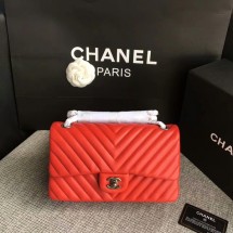 Chanel Flap Shoulder Bags Red Original Sheepskin CF1112 Silver JK5868EW67