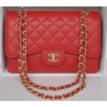 Chanel Jumbo Double Flaps Bag Red Cannage Pattern A36097 Gold JK197NP24