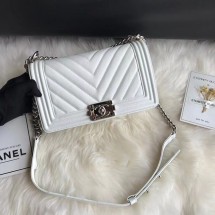 Chanel Leboy Original Caviar leather Shoulder Bag A67086 white silver chain JK5101Yo25