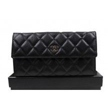 Chanel Matelasse Tri-Fold Wallet Original Cannage Pattern Leater CHA48983 Black JK1519pA42