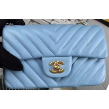 Chanel mini Classic Flap Bag SkyBlue Original Sheepskin Chevron Leather CHA5500 Gold JK576fr81