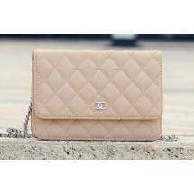 Chanel mini Flap Bag Apricot Cannage Pattern A33814 Silver JK471Kn56