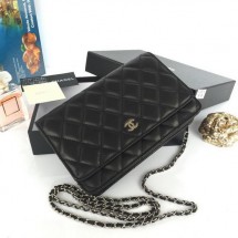 Chanel mini Flap Bag Black Original Sheepskin A33814 Silver JK834Ri95
