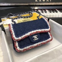 CHANEL Mini Flap Bag Denim Braid & Silver-Tone Metal A69900 dark blue JK4942nS91