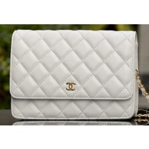 Chanel mini Flap Bag White Sheepskin Leather A33814 Gold JK741Wi77