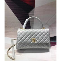 Chanel original Caviar leather flap bag top handle A92291 silvery &gold-Tone Metal JK4713mm78