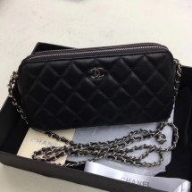 Chanel Shoulder Bag Black Sheepskin Leather CHA6845 Silver JK5671Gh26