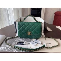 Chanel Shoulder Bag Original Leather Green 63593 Gold JK4544Dq89