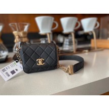 Chanel small flap bag Lambskin & Gold-Tone Metal AS2051 black JK3819jo45