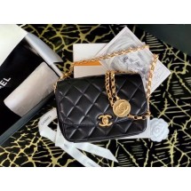 Chanel small flap bag Lambskin & Gold-Tone Metal AS2189 black JK3801Hn31