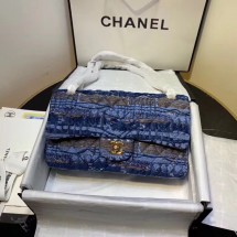 CHANEL Tweed Calfskin -Tone & Gold-Tone Metal AS1112 blue JK4425iv85