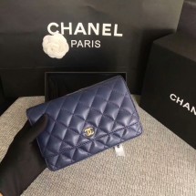 Chanel WOC Flap Bag Dark Blue Original Sheepskin Leather 33814 Glod JK5843NP24