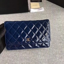 Chanel WOC Flap Bag Patent Leather A33814C Dark Blue JK5695Rk60