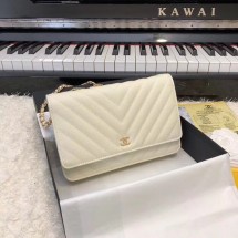 Chanel WOC Original Caviar Leather Flap cross-body bag V33814 cream gold chain JK5148tL32
