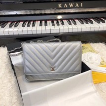 Chanel WOC Original Caviar Leather Flap cross-body bag V33814 Silver grey Silver chain JK5145ta99