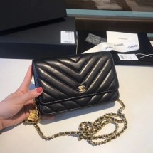 Chanel WOC Original sheepskin Leather Flap Shoulder Bag D33814 black JK5279jo45