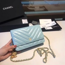 Chanel WOC Original sheepskin Leather Flap Shoulder Bag D33814 Light blue JK5277Lp50