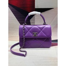 Cheap Copy Chanel CC original lambskin top handle flap bag A92236 purple&silver-Tone Metal JK4467Eq45