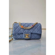 Fake 1:1 Chanel flap bag Lambskin Resin & Gold-Tone Metal AS2380 light blue JK3535YK70
