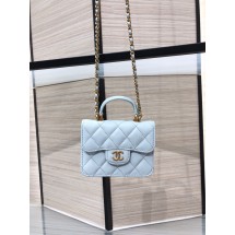 Fake Best CHANEL Top Handle Micro Mini Wallet On Chain AP2200 Light Blue JK3039Nk59