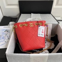 Fake Chanel Lambskin bucket bag AS2381 red JK3371Lh27
