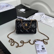 Fake Chanel mini flap bag Sheepskin & Gold-Tone Metal AP1738 black JK3624Qv16