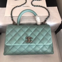 Fake Chanel original Caviar leather flap bag top handle A92290 green &Silver-Tone Metal JK4718pE71