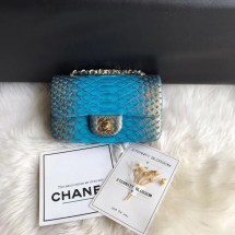 Fashion Chanel Mini Flap Bag Python & Gold-Tone Metal A69900 blue&gold JK4972OM51