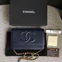 Fashion Chanel WOC Original Calfskin Leather Dark Blue Shoulder Bag 33814 Glod JK5702OM51