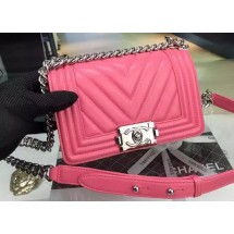 Imitation AAA Boy Chanel mini Flap Bag Original Chevron Nubuck Leather A5707 Rose JK324kf15