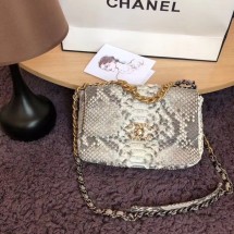 Imitation CHANEL 19 Flap Bag Original Snake skin flap bag AS1160 grey JK4037SU34