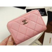 Imitation Chanel classic card holder Grained Calfskin & Gold-Tone Metal A69271 pink JK1274Xr29