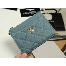 Imitation Chanel classic card holder Grained Calfskin & Gold-Tone Metal A84105 sky blue JK1314RC38