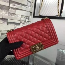 Imitation Chanel Le Boy Flap Shoulder Bag Original Cavier Leather A67085 Red Gold Buckle JK3995Tm92