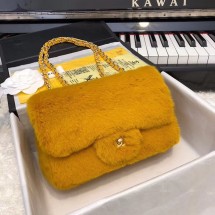 Imitation Chanel mini flap bag Rabbit hair Gold-Tone 1116 yellow JK4886lH78