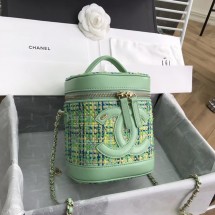 Imitation CHANEL Tweed vanity case Gold-Tone Metal AS1336 light green JK4344Dl40