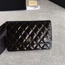 Imitation Chanel WOC Flap Bag Patent Leather A33814C Black JK5697EY79