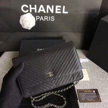 Imitation Chanel WOC Flap Shoulder Bag Black Calfskin A33814 Silver JK5631SU87