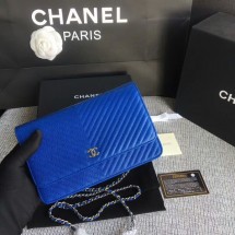 Imitation Chanel WOC Flap Shoulder Bag Blue Calfskin Leather A33814 Silver JK5627QN34